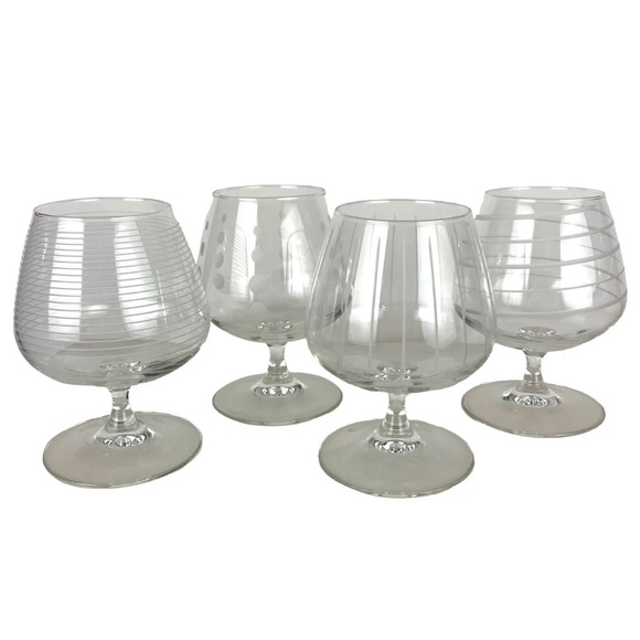 Set 4 ARC France Wine Stems Glasses Brandy Snifters Geometric Etching Luminarc - Picture 3 of 7